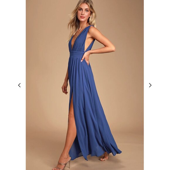LULUS Heavenly Hues Georgette Maxi Dress, Royal Blue, Size S - Picture 3 of 14